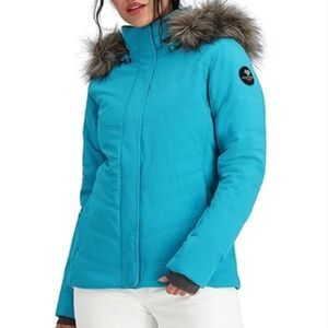 Blue Ski Jacket with Faux Fur Hood and Insulation